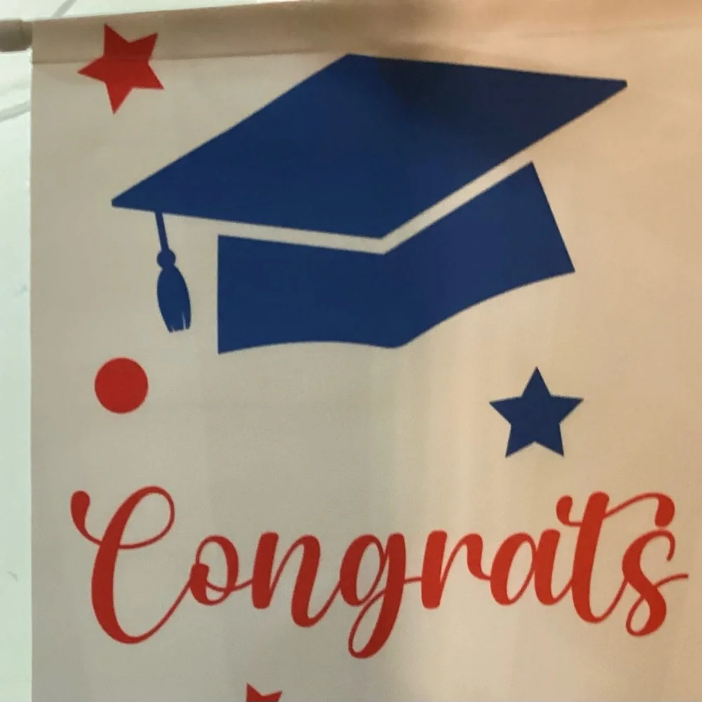 NWT “Congrats Grad” Graduation Party Banner with Blue and Red Design
